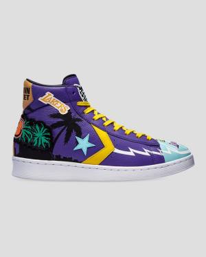 Trampki Wysokie Converse Chinatown Market Pro Skórzane Niebieskie Fioletowe | CV-519OEF