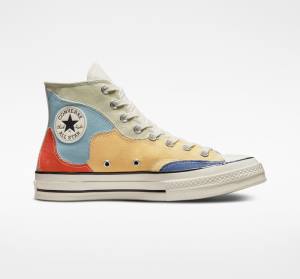 Trampki Wysokie Converse Chuck 70 Crafted Patchwork Oliwkowe Niebieskie | CV-439FQK