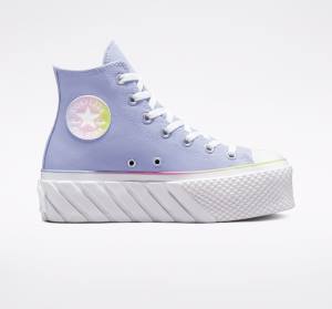 Trampki Wysokie Converse Chuck Taylor All Star 2X Lift Platformie Pastel Gradient Niebieskie Białe | CV-216BPU