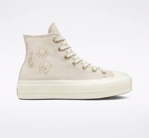 Trampki Wysokie Converse Chuck Taylor All Star Lift Platformie Golden Elements Brązowe Głęboka Złote | CV-284AYO