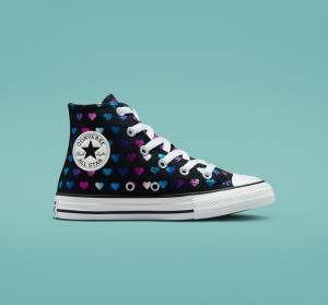 Trampki Wysokie Converse Chuck Taylor All Star Foil Hearts Czarne Białe Różowe | CV-528VJB