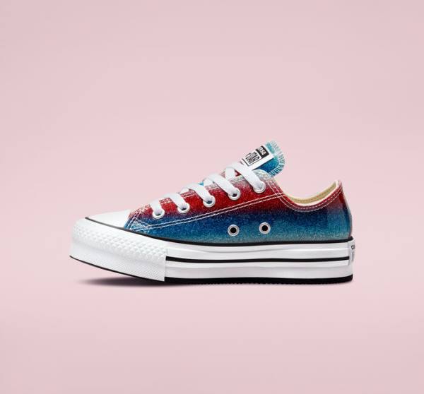 Trampki Niskie Converse Chuck Taylor All Star Lift Platformie Glitter Drip Niebieskie Białe Czerwone | CV-360REU