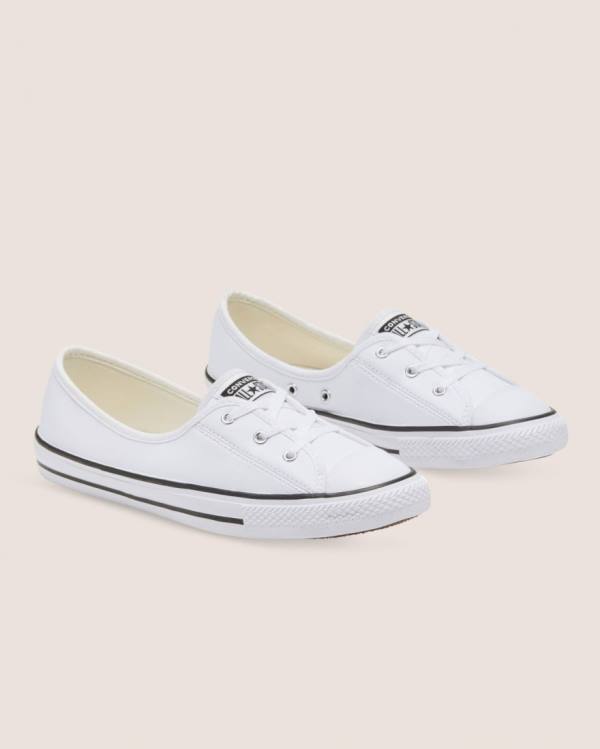 Trampki Niskie Converse Chuck Taylor All Star Ballet Koronkowe Faux Skórzane Slip Białe | CV-431UNT