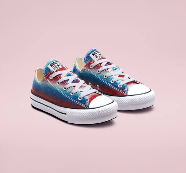 Trampki Niskie Converse Chuck Taylor All Star Lift Platformie Glitter Drip Niebieskie Białe Czerwone | CV-492WPQ