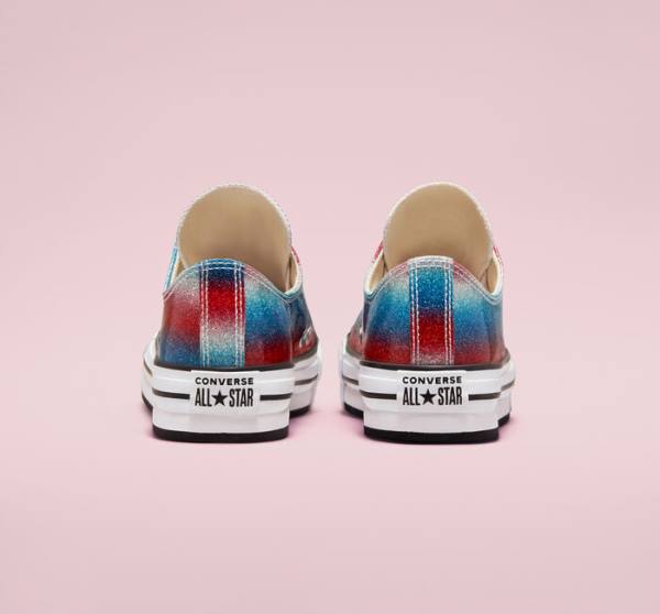 Trampki Niskie Converse Chuck Taylor All Star Lift Platformie Glitter Drip Niebieskie Białe Czerwone | CV-492WPQ