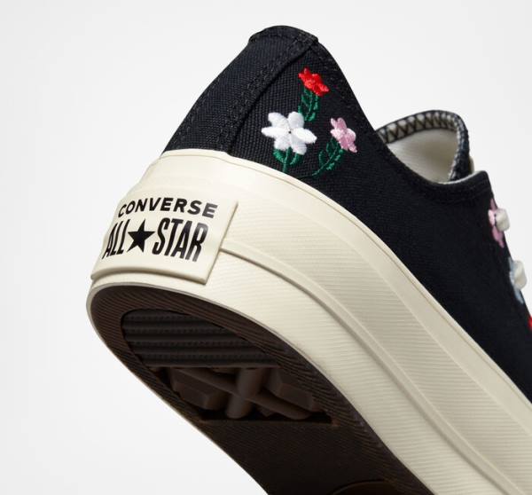 Trampki Niskie Converse Chuck Taylor All Star Lift Platformie Floral Embroidery Czarne Kolorowe | CV-619XVC