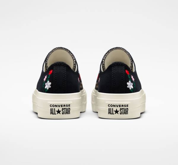 Trampki Niskie Converse Chuck Taylor All Star Lift Platformie Floral Embroidery Czarne Kolorowe | CV-619XVC