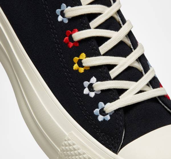 Trampki Niskie Converse Chuck Taylor All Star Lift Platformie Floral Embroidery Czarne Kolorowe | CV-619XVC