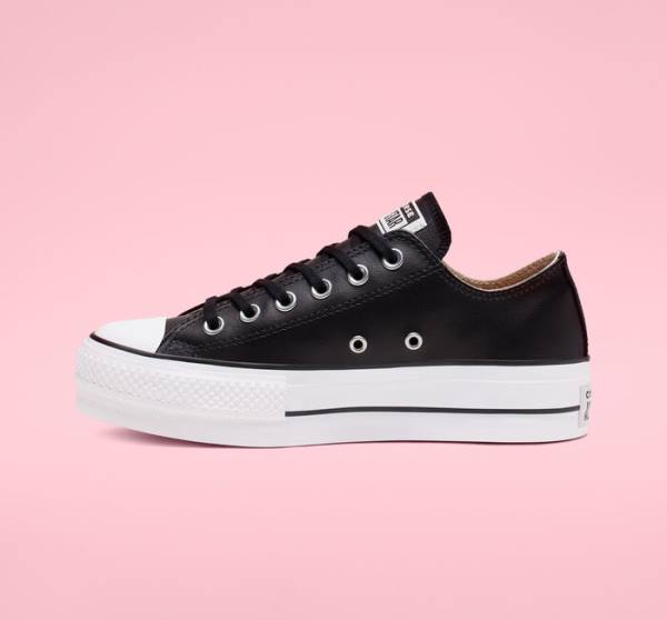 Trampki Niskie Converse Chuck Taylor All Star Lift Platformie Skórzane Czarne Białe | CV-749RHS
