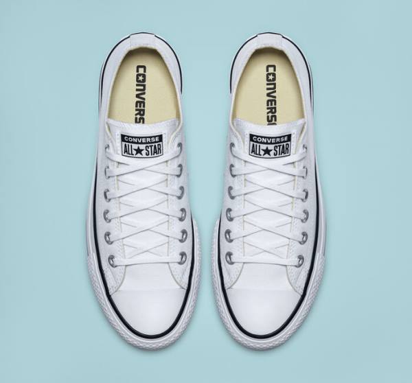Trampki Niskie Converse Chuck Taylor All Star Lift Platformie Płócienne Białe Czarne Białe | CV-832VSD