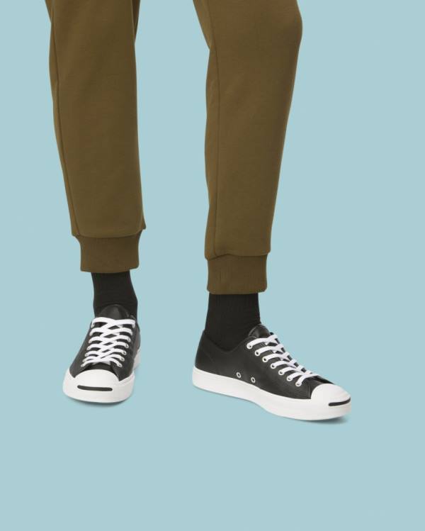 Trampki Niskie Converse Jack Purcell Foundational Skórzane Czarne | CV-596SQE