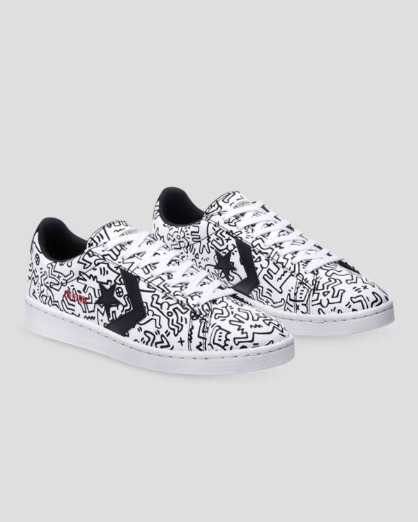 Trampki Niskie Converse Keith Haring Pro Skórzane Białe Czarne Czerwone | CV-059KQH