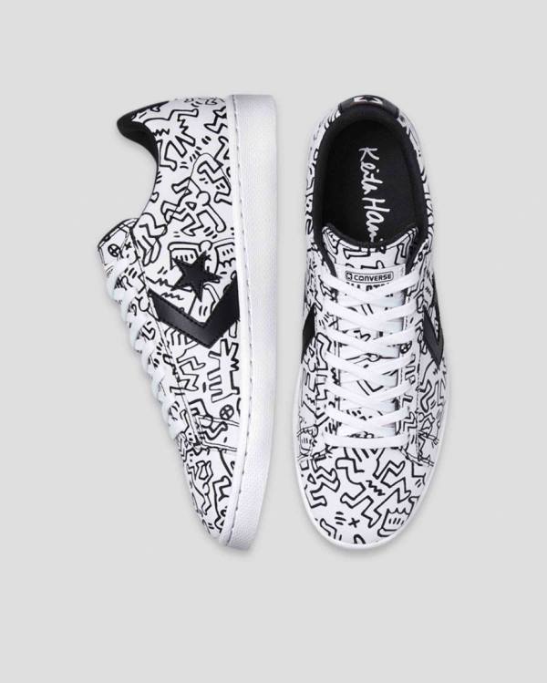 Trampki Niskie Converse Keith Haring Pro Skórzane Białe Czarne Czerwone | CV-059KQH