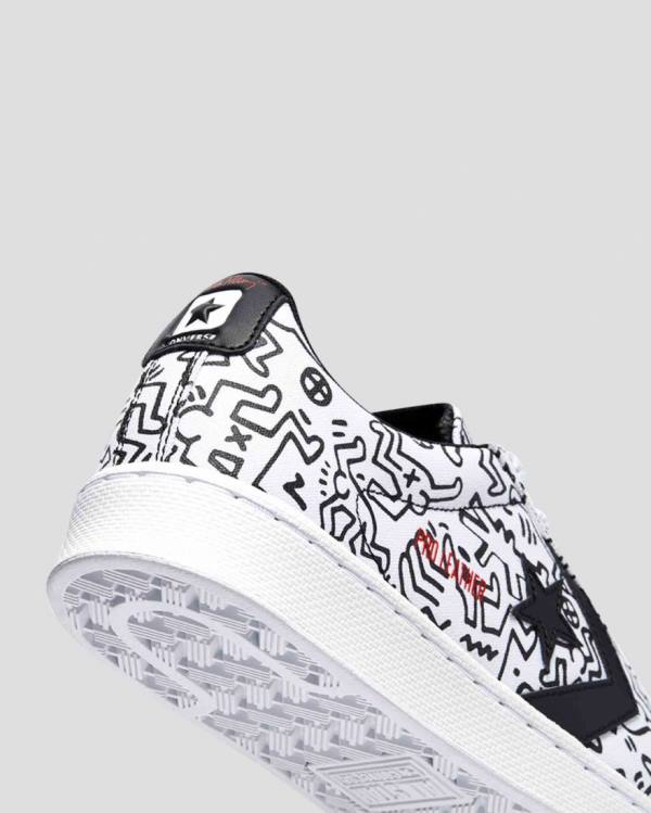 Trampki Niskie Converse Keith Haring Pro Skórzane Białe Czarne Czerwone | CV-059KQH