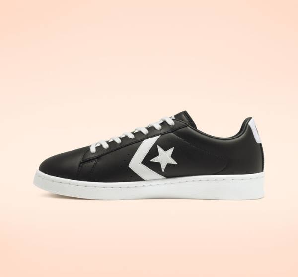 Trampki Niskie Converse Pro Skórzane Czarne Białe | CV-945BEW