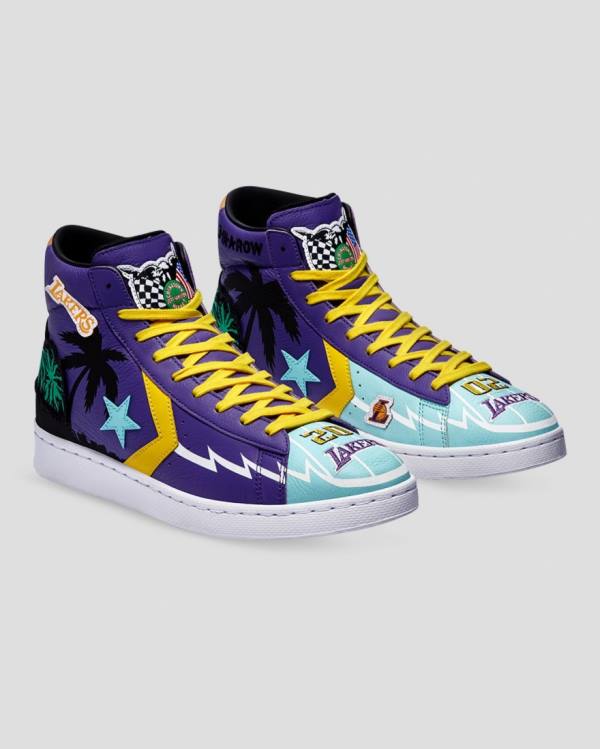 Trampki Wysokie Converse Chinatown Market Pro Skórzane Niebieskie Fioletowe | CV-519OEF