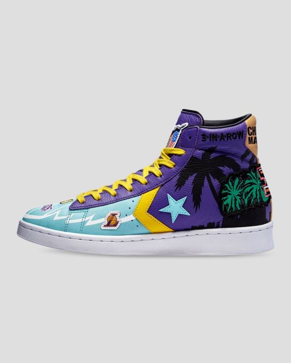 Trampki Wysokie Converse Chinatown Market Pro Skórzane Niebieskie Fioletowe | CV-519OEF