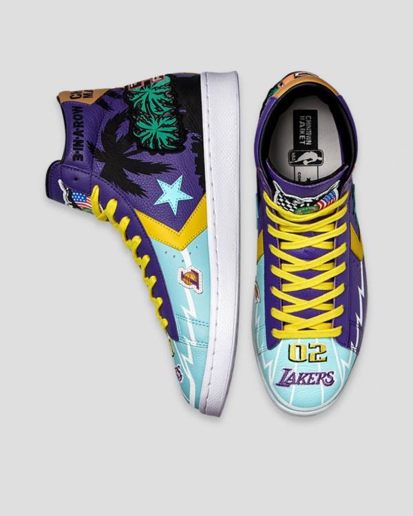 Trampki Wysokie Converse Chinatown Market Pro Skórzane Niebieskie Fioletowe | CV-568WVJ