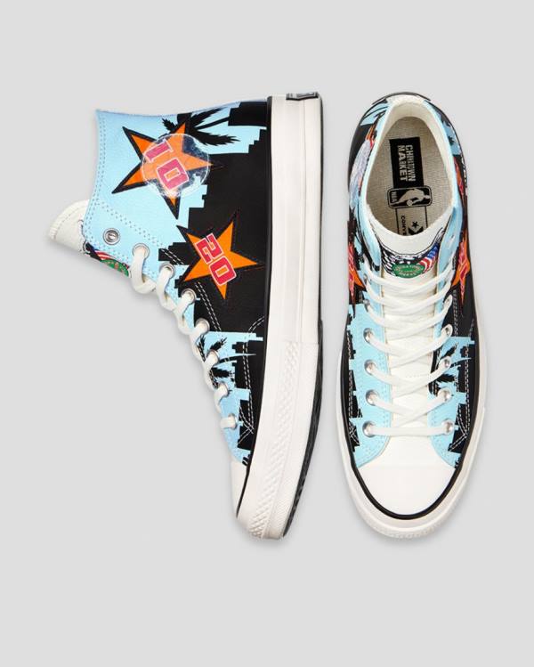 Trampki Wysokie Converse Chinatown Market Chuck 70 Specialty Czarne Niebieskie | CV-703JIL