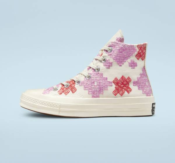 Trampki Wysokie Converse Chuck 70 Bright Embroidery Różowe Czerwone | CV-104CFX