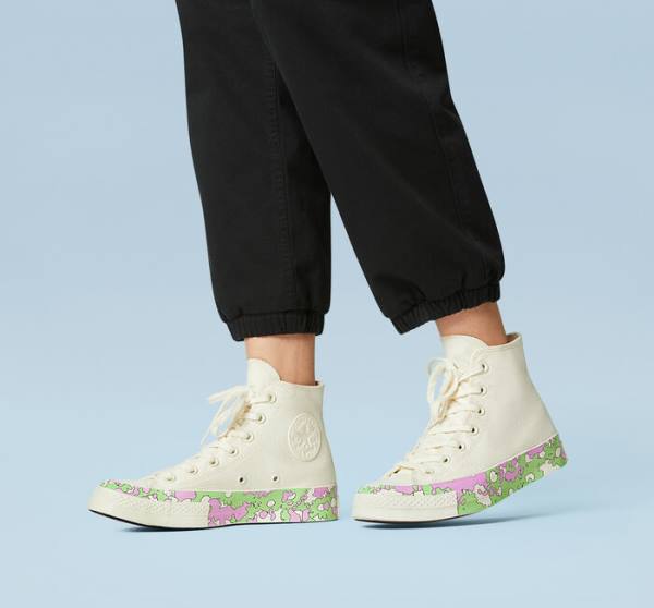 Trampki Wysokie Converse Chuck 70 Crafted Florals Różowe Głęboka Zielone | CV-052DEN