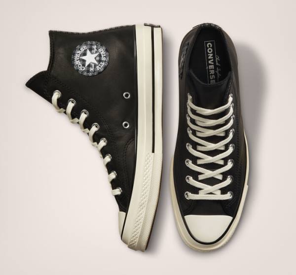 Trampki Wysokie Converse Chuck 70 Crafted Skórzane Czarne | CV-291JWF