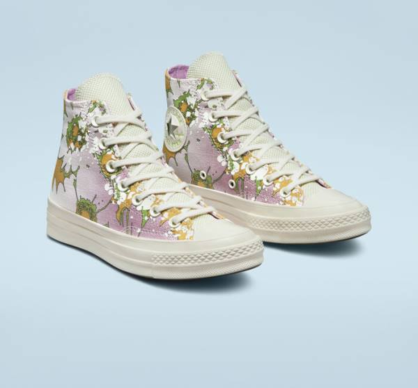Trampki Wysokie Converse Chuck 70 Crafted Florals Różowe Oliwkowe | CV-317UEZ