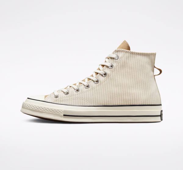 Trampki Wysokie Converse Chuck 70 Crafted Stripe Brązowe | CV-423PVC