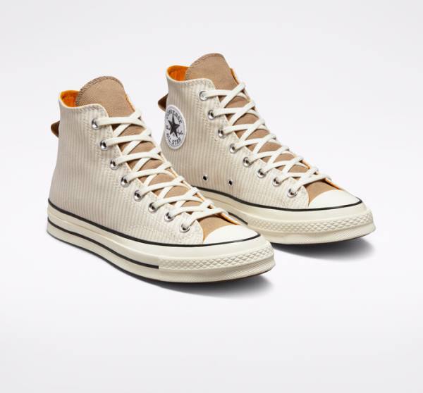 Trampki Wysokie Converse Chuck 70 Crafted Stripe Brązowe | CV-423PVC