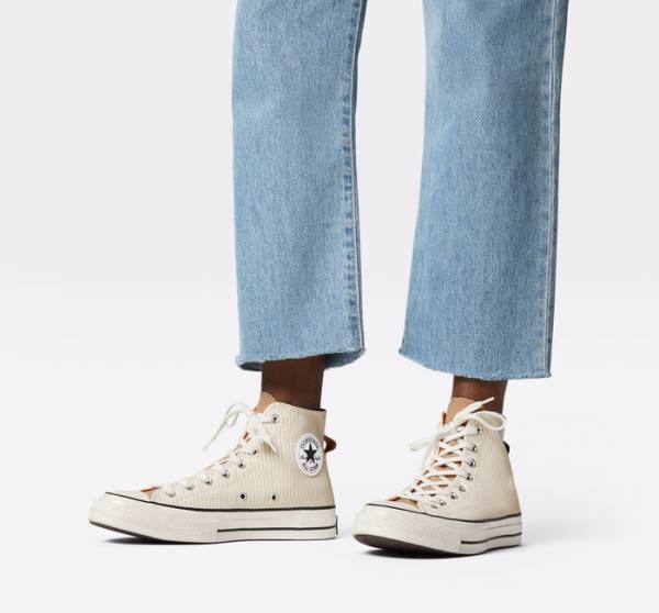Trampki Wysokie Converse Chuck 70 Crafted Stripe Brązowe | CV-423PVC