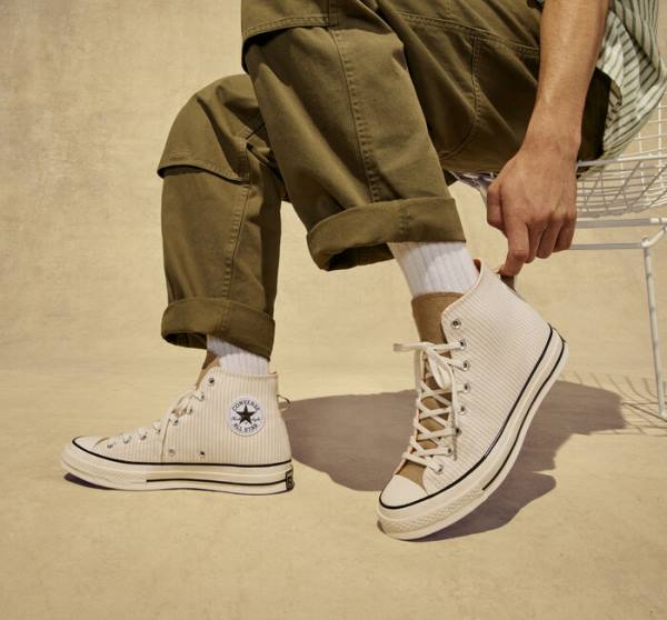 Trampki Wysokie Converse Chuck 70 Crafted Stripe Brązowe | CV-423PVC