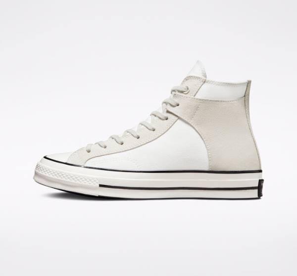 Trampki Wysokie Converse Chuck 70 Crafted Płócienne Białe Czarne | CV-548XJM