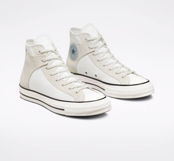 Trampki Wysokie Converse Chuck 70 Crafted Płócienne Białe Czarne | CV-548XJM