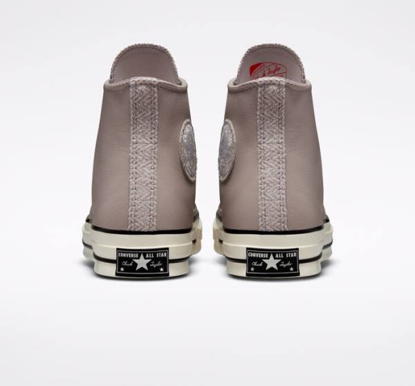 Trampki Wysokie Converse Chuck 70 Crafted Skórzane Szare Czarne | CV-637HLS