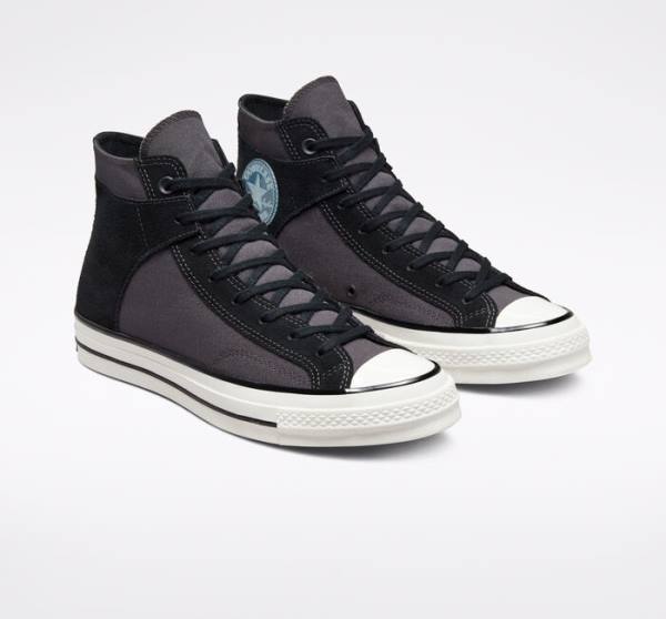 Trampki Wysokie Converse Chuck 70 Crafted Płócienne Czarne Białe | CV-645JNU