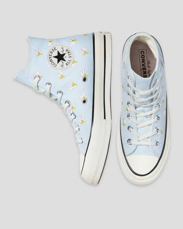 Trampki Wysokie Converse Chuck 70 Embroidered Garden Party Niebieskie | CV-094VIY