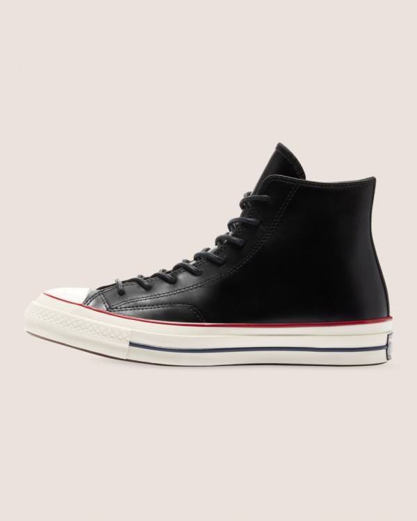 Trampki Wysokie Converse Chuck 70 Premium Skórzane Czarne | CV-187AZY