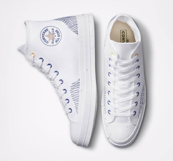 Trampki Wysokie Converse Chuck 70 Stitched Białe Indygo | CV-317RAQ