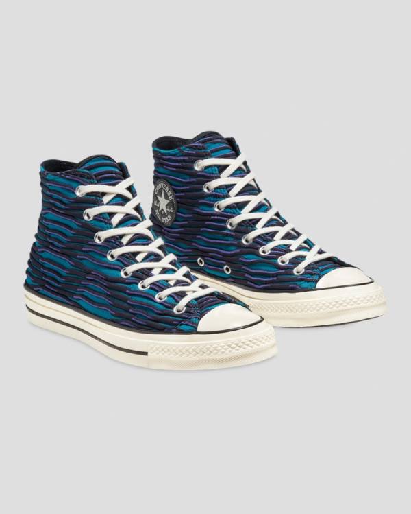 Trampki Wysokie Converse Chuck 70 Wavy Knit Niebieskie | CV-124ESD