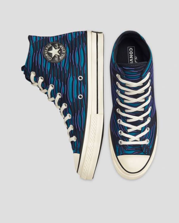 Trampki Wysokie Converse Chuck 70 Wavy Knit Niebieskie | CV-124ESD