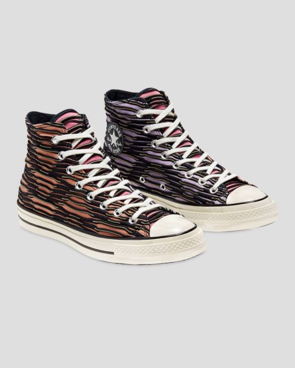 Trampki Wysokie Converse Chuck 70 Wavy Knit Pomarańczowe Czarne Fioletowe | CV-130TNP
