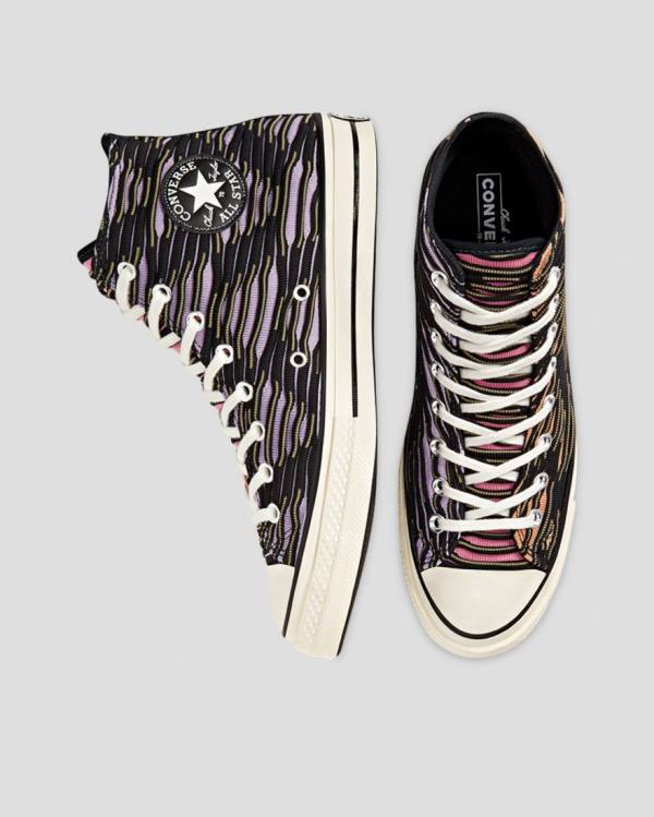 Trampki Wysokie Converse Chuck 70 Wavy Knit Pomarańczowe Czarne Fioletowe | CV-130TNP