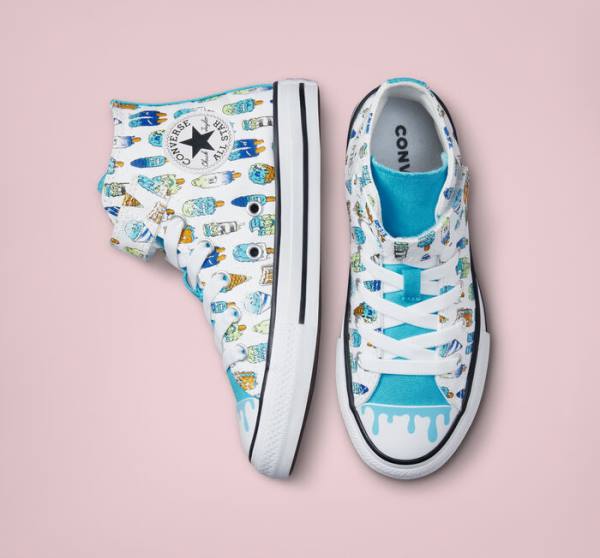 Trampki Wysokie Converse Chuck Taylor All Star Easy-On Frozen Treats Białe Niebieskie Głęboka Zielone | CV-027XDJ