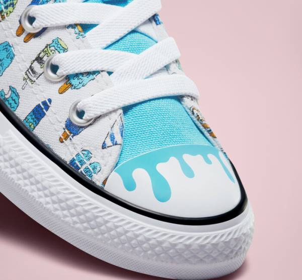Trampki Wysokie Converse Chuck Taylor All Star Easy-On Frozen Treats Białe Niebieskie Głęboka Zielone | CV-027XDJ