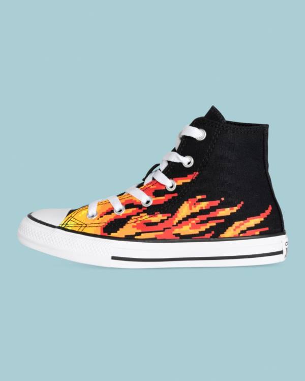 Trampki Wysokie Converse Chuck Taylor All Star Flame Print Czarne | CV-041AOY