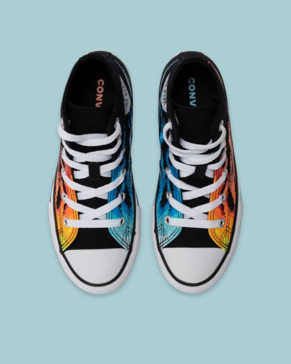 Trampki Wysokie Converse Chuck Taylor All Star Flame Print Czarne | CV-041AOY