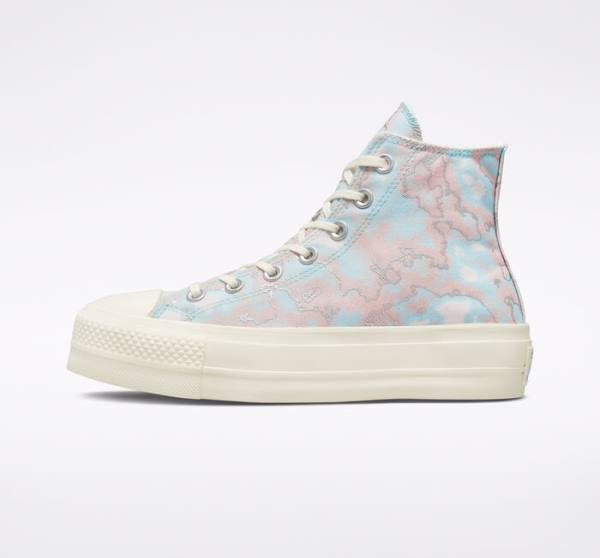 Trampki Wysokie Converse Chuck Taylor All Star Lift Platformie Marble Srebrne | CV-073IML