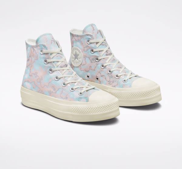 Trampki Wysokie Converse Chuck Taylor All Star Lift Platformie Marble Srebrne | CV-073IML