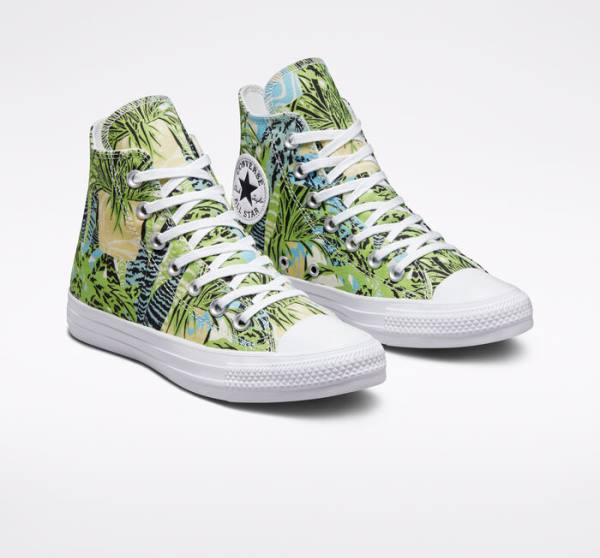 Trampki Wysokie Converse Chuck Taylor All Star Tropical Florals Głęboka Zielone Białe | CV-089LWM