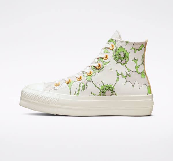 Trampki Wysokie Converse Chuck Taylor All Star Lift Platformie Crafted Florals Brązowe Głęboka Zielone | CV-109SEZ